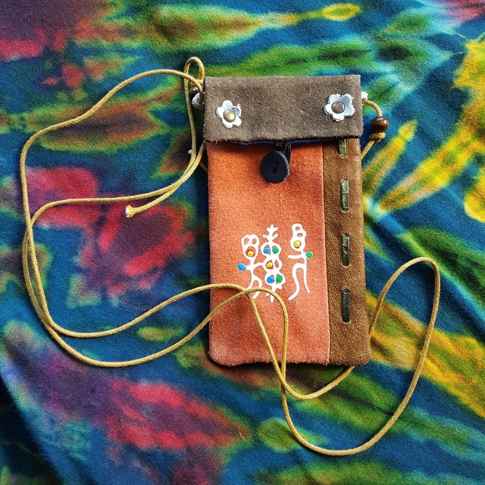 Suede Boho Necklace Money Trinket Pouch